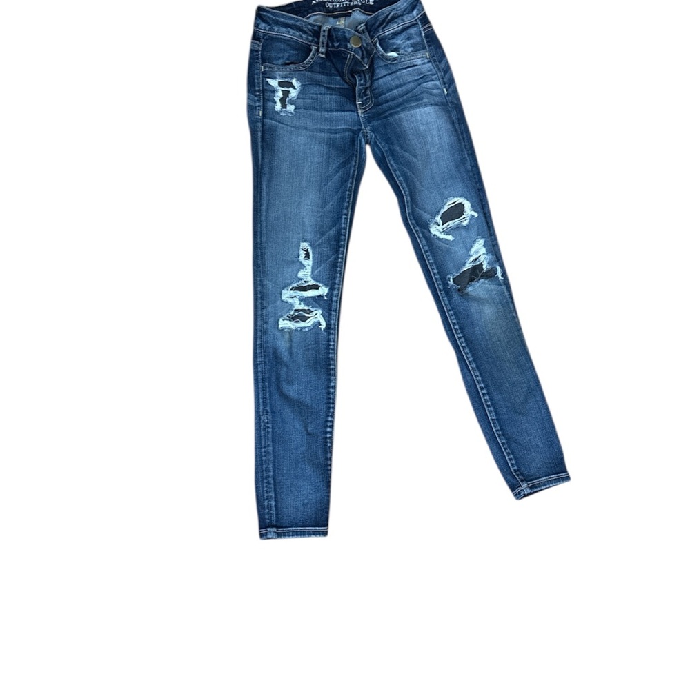 American Eagle Outfitters Women's Ripped Blue Skinny Jeans B
